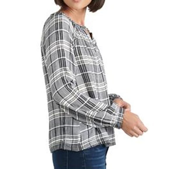 LUCKY BRAND BLACK PLAID TOP NWT, MEDIUM - Picture 3 of 4